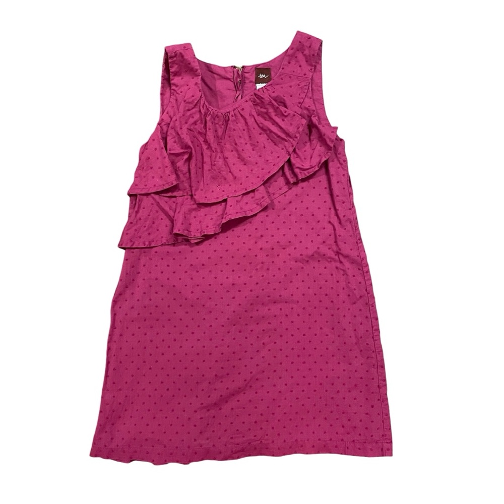 Tea Collection magenta Swiss dot shift dress with tiered ruffles size 5